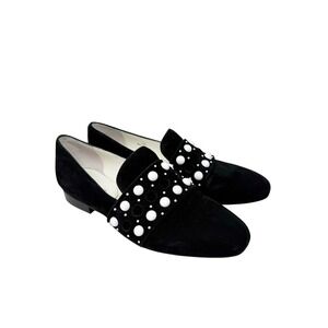 Donald J. Pliner Helene Black Suede Loafers with‎ White Studs 6.5